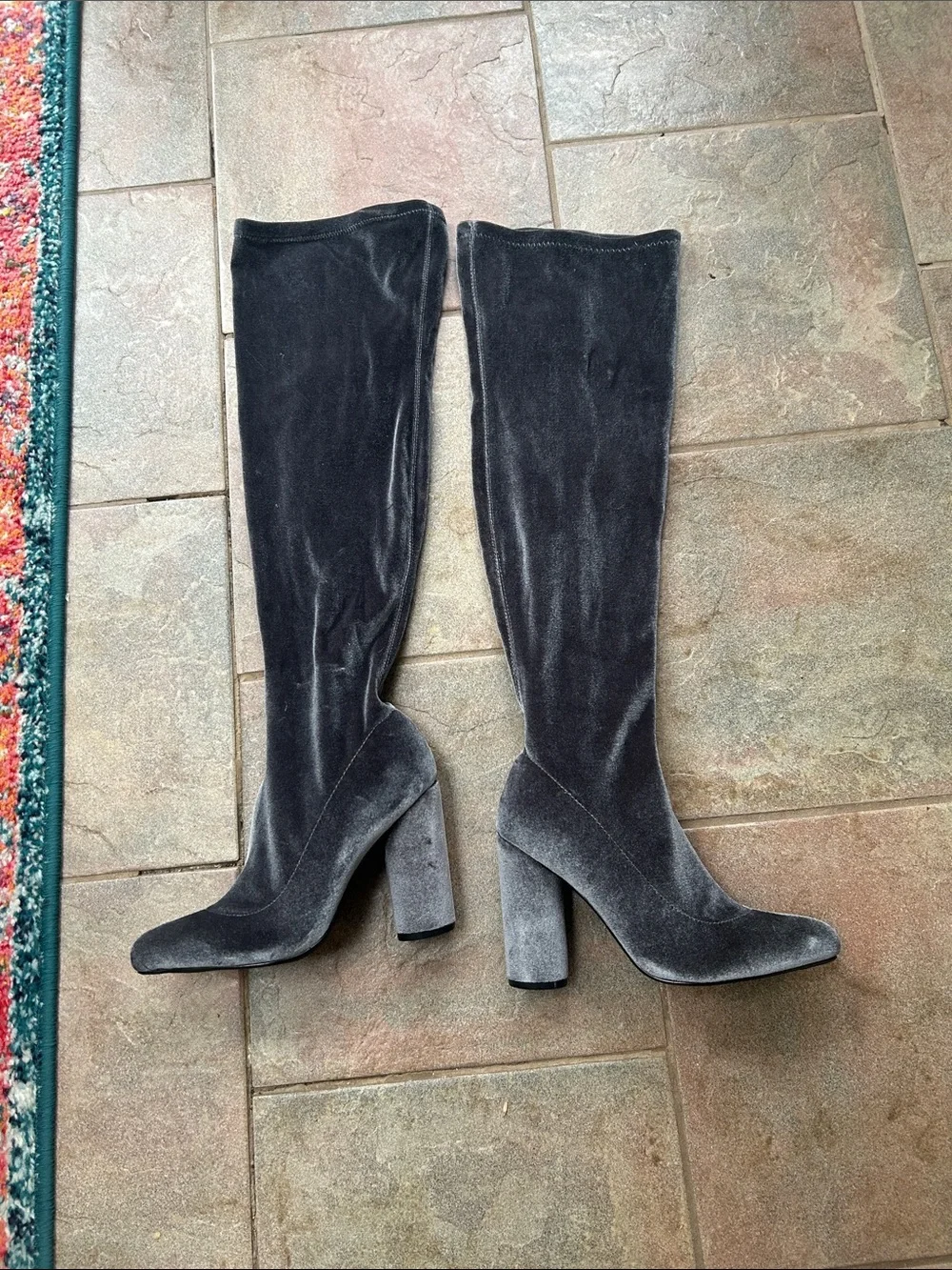 Charlotte Russe Gray Velvet Over-the-Knee Block Heel Boots